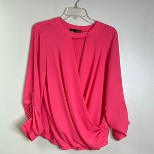 Coral, DMV satin long sleeve scrunch at the waist blouse